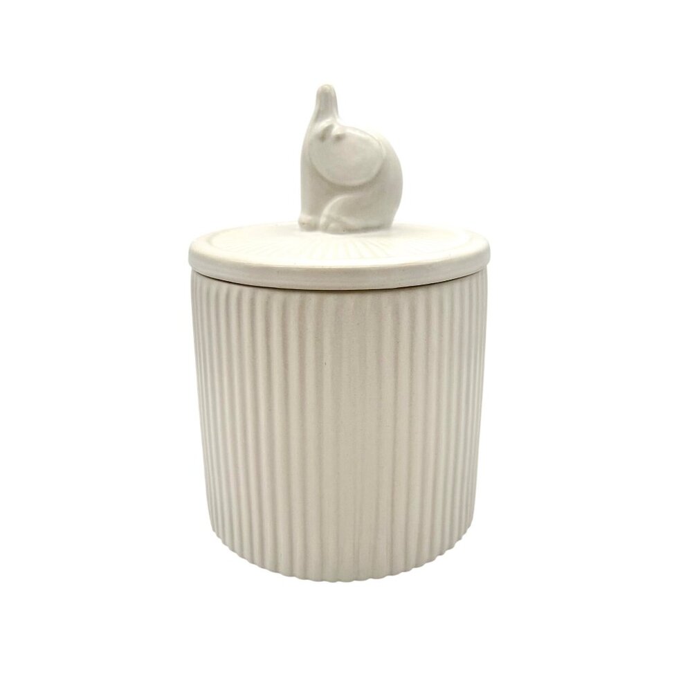 RARE White Ceramic Elephant Lidded Canister Whimsical Storage Decor 6" H